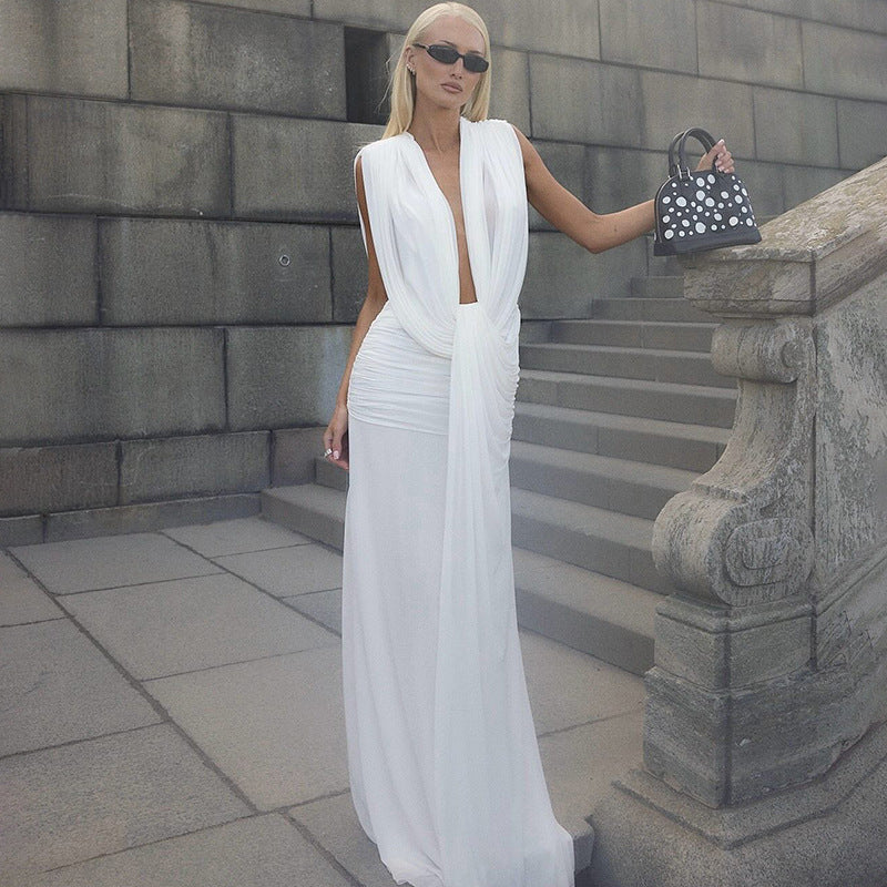 Draped Maxi Dress-Camden Fashion