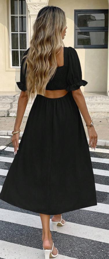 Puff Sleeve Midi Dress-Camden Fashion