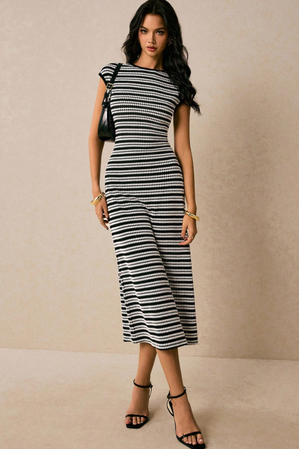 Striped Midi Dress-Camden Fashion