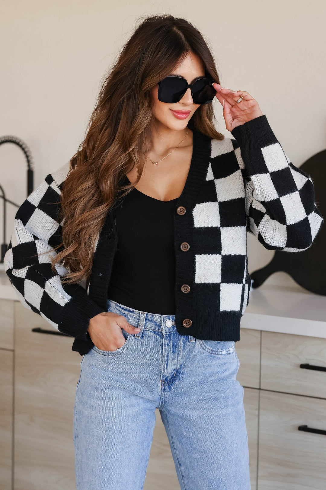 Vintage Checkered Cardigan with Button Closure for Women-Women’s Cardigans-Camden Fashion