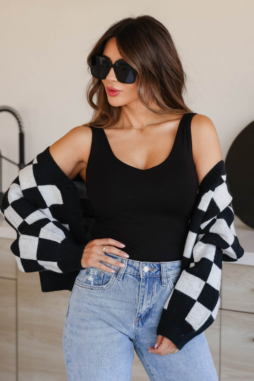 Vintage Checkered Cardigan with Button Closure for Women-Women’s Cardigans-Camden Fashion