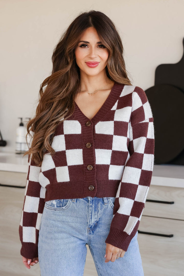 Vintage Checkered Cardigan with Button Closure for Women-Women’s Cardigans-Camden Fashion