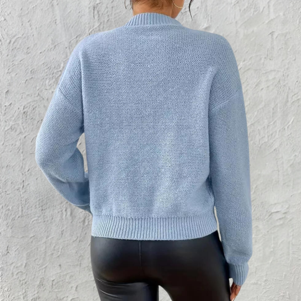 Women’s Blue Cable Knit Jumper with Round Neck and Long Sleeves-Women Jumpers-Camden Fashion