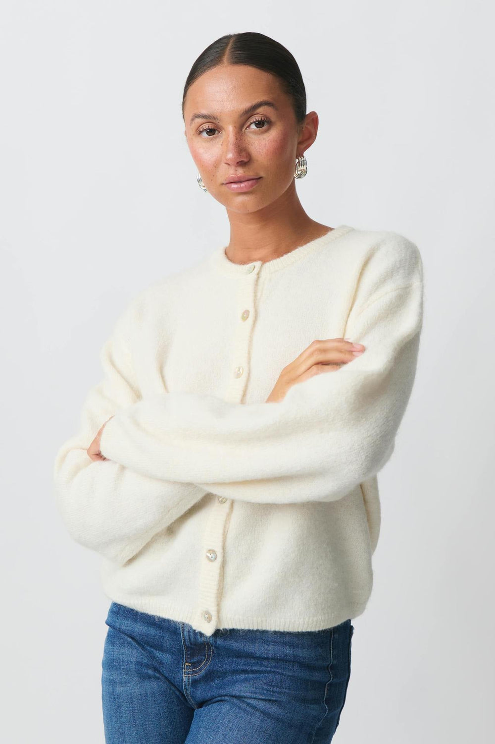 Women’s Cardigan – Relaxed Fit – Soft Knit – Button Front – Ribbed Cuffs and Hem-Cardigans-Camden Fashion