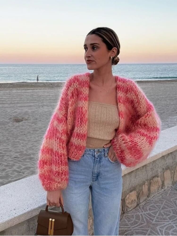 Women's Colorful Chunky Knit Cardigan with Open Front Design-Women Cardigans-Camden Fashion
