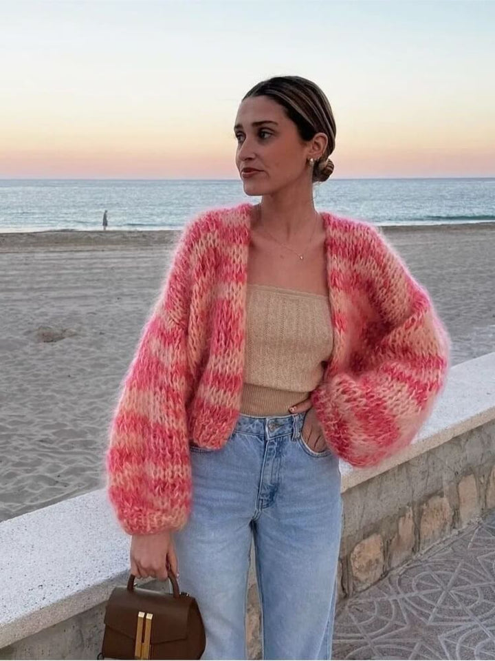 Women's Colorful Chunky Knit Cardigan with Open Front Design-Women Cardigans-Camden Fashion