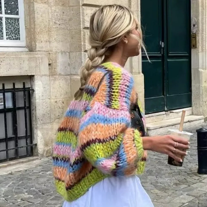 Women's Colorful Chunky Knit Cardigan with Open Front Design-Women Cardigans-Camden Fashion