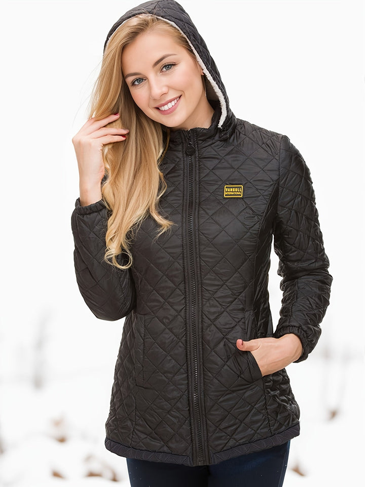 Women's Fleece-Lined Quilted Zip Coat with Hood-Puffer Jacket-Camden Fashion