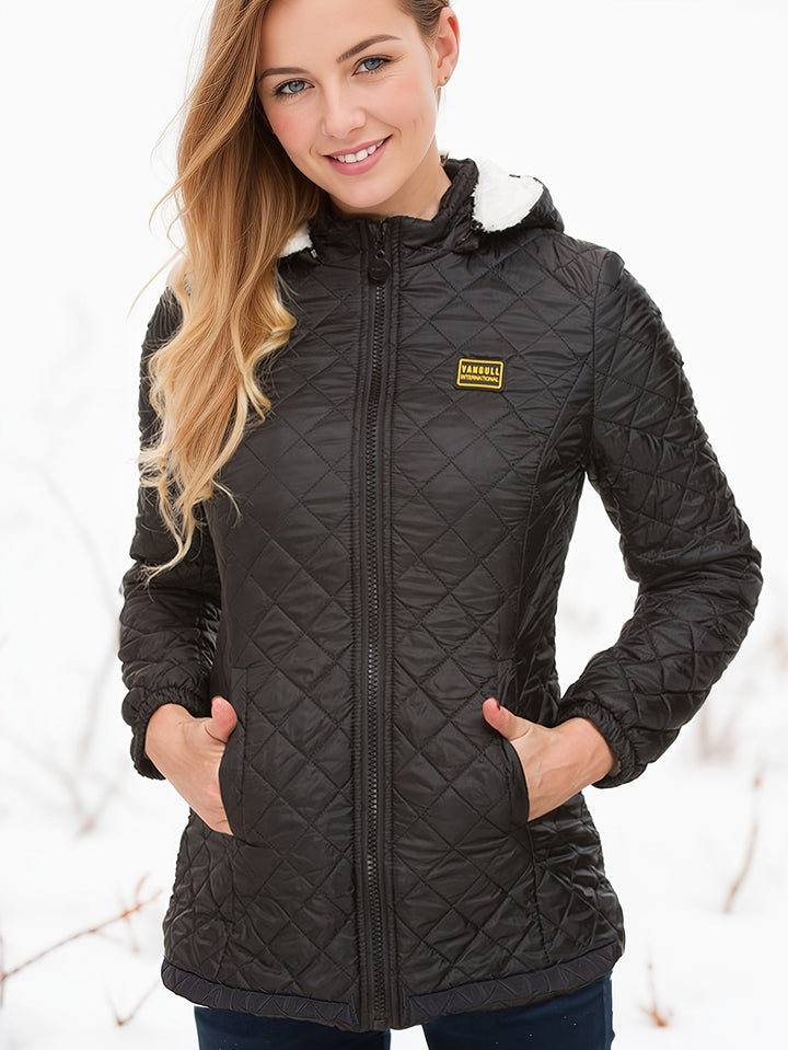Women's Fleece-Lined Quilted Zip Coat with Hood-Puffer Jacket-Camden Fashion