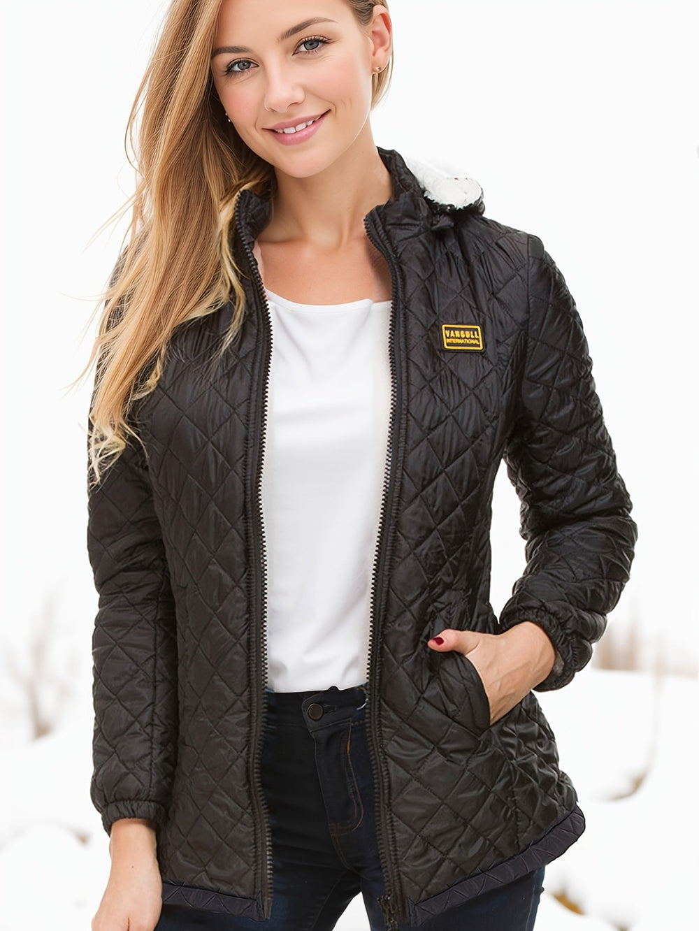 Women's Fleece-Lined Quilted Zip Coat with Hood-Puffer Jacket-Camden Fashion