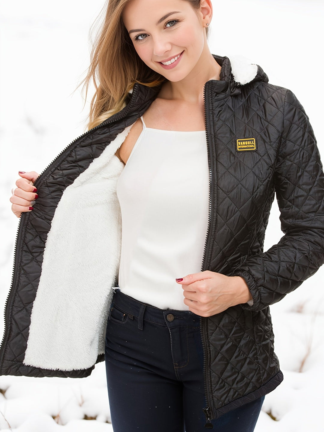 Women's Fleece-Lined Quilted Zip Coat with Hood-Puffer Jacket-Camden Fashion