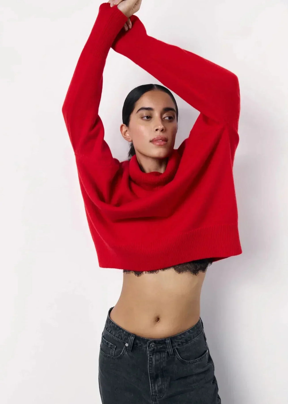 Women’s Knit Turtleneck Sweater – Oversized Fit – Knit Blend – Cropped Ribbed Hem-Knitted Tops-Camden Fashion
