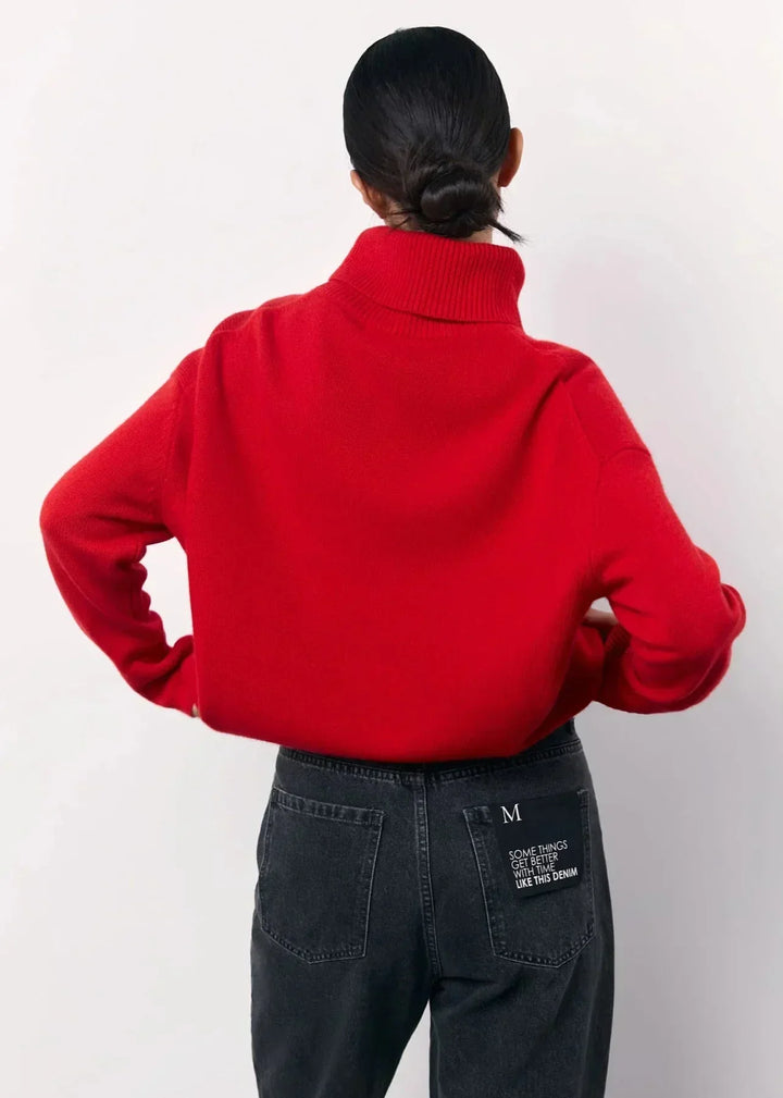 Women’s Knit Turtleneck Sweater – Oversized Fit – Knit Blend – Cropped Ribbed Hem-Knitted Tops-Camden Fashion