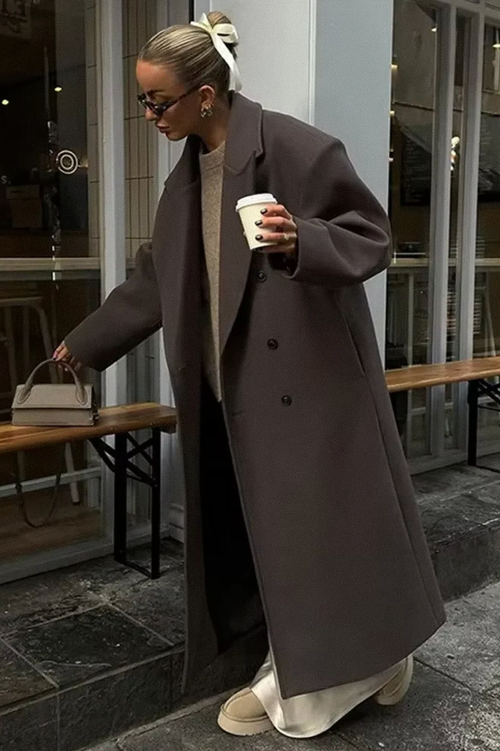 Women's Long Coat with Double-Breasted Closure-Trenchcoat Women-Camden Fashion