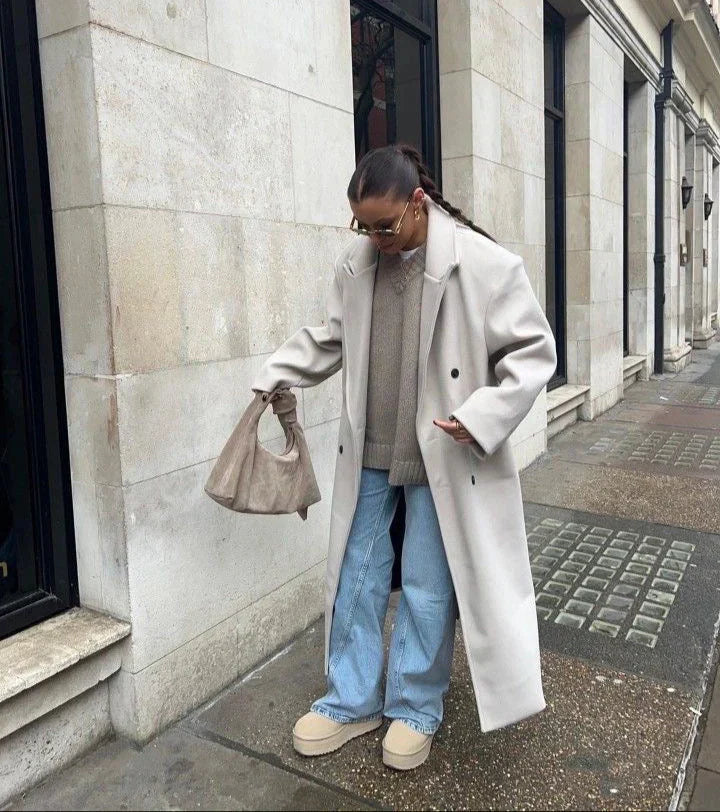 Women's Long Coat with Double-Breasted Closure-Trenchcoat Women-Camden Fashion