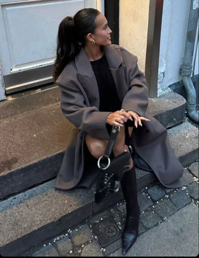 Women's Long Coat with Double-Breasted Closure-Trenchcoat Women-Camden Fashion
