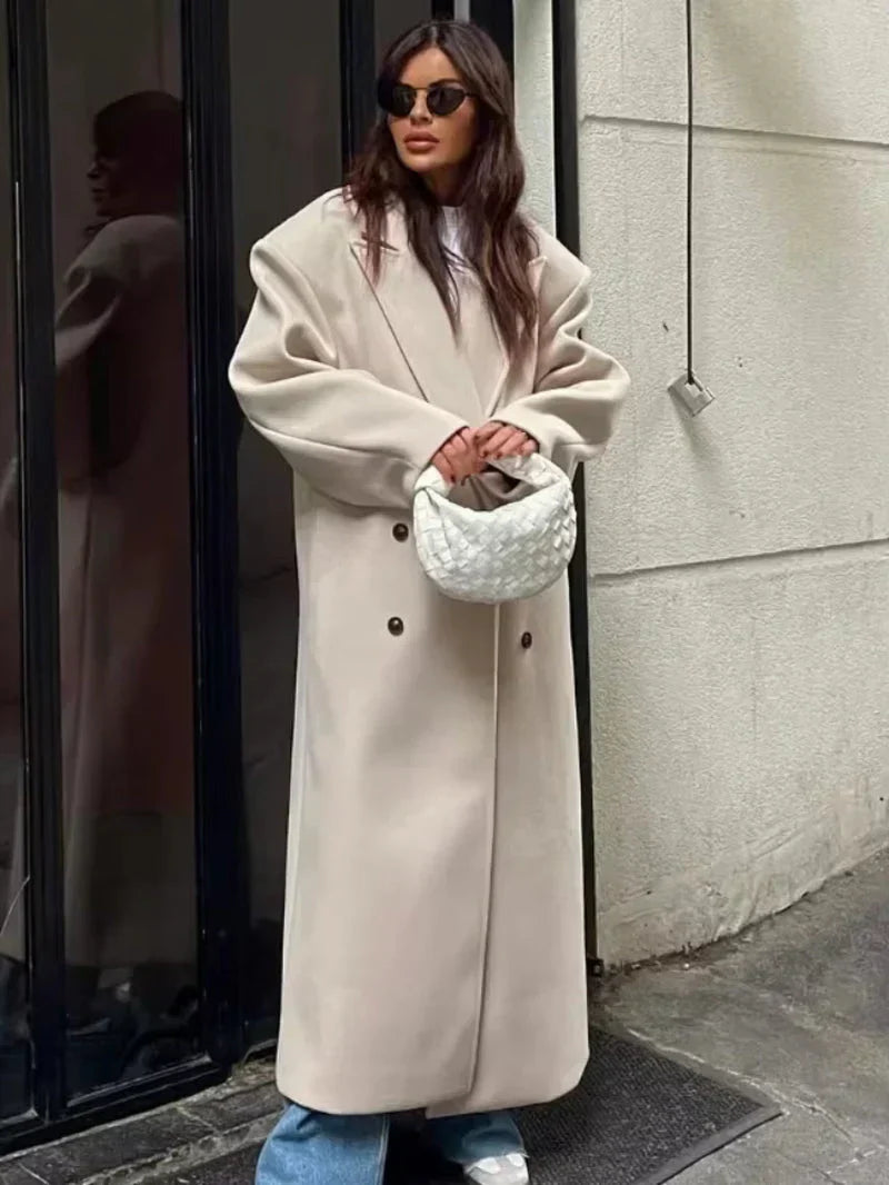 Women's Long Coat with Double-Breasted Closure-Trenchcoat Women-Camden Fashion