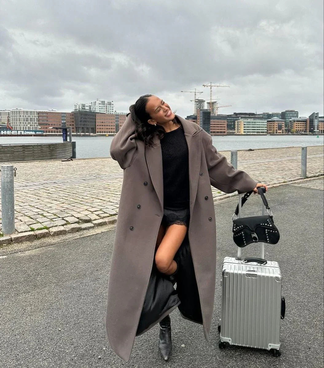 Women's Long Coat with Double-Breasted Closure-Trenchcoat Women-Camden Fashion