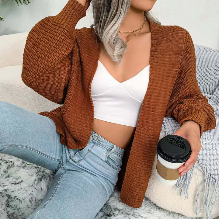Women's Long-Sleeve Knit Cardigan with Relaxed Open-Front Fit-Women Cardigans-Camden Fashion