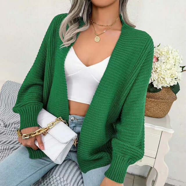 Women's Long-Sleeve Knit Cardigan with Relaxed Open-Front Fit-Women Cardigans-Camden Fashion