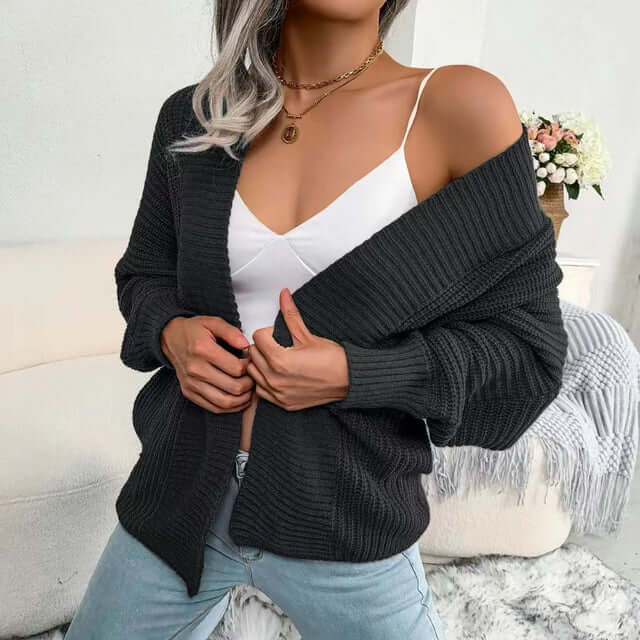 Women's Long-Sleeve Knit Cardigan with Relaxed Open-Front Fit-Women Cardigans-Camden Fashion