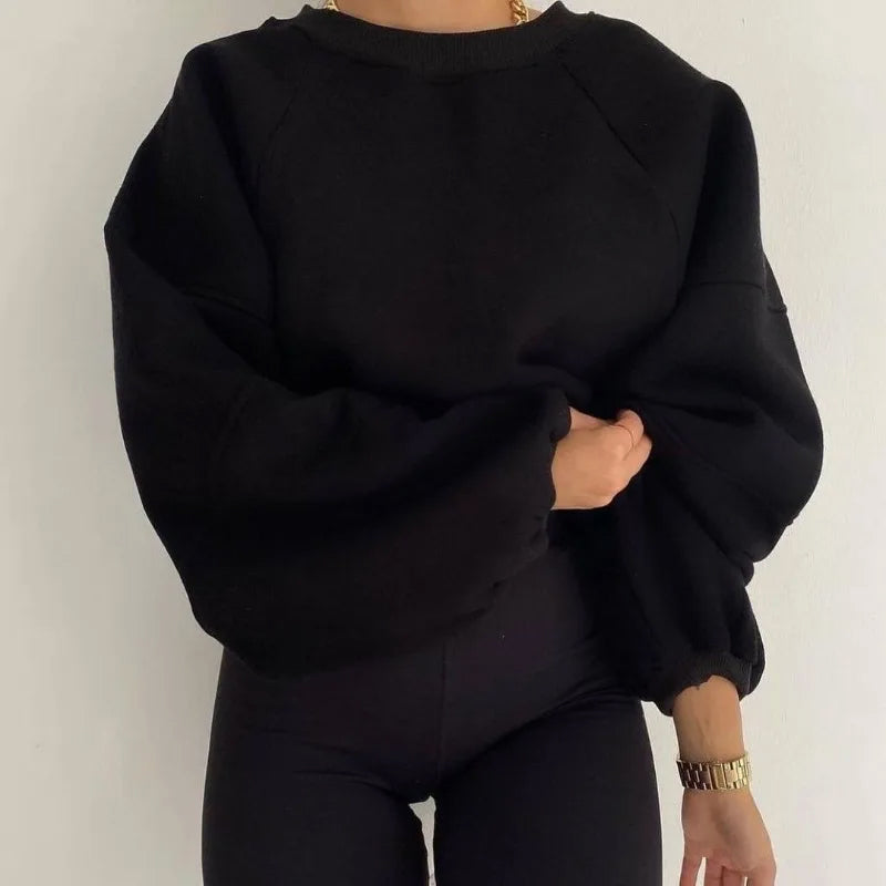 Women’s Loose Fit Jumper with Round Neck and Long Balloon Sleeves-Women Jumpers-Camden Fashion