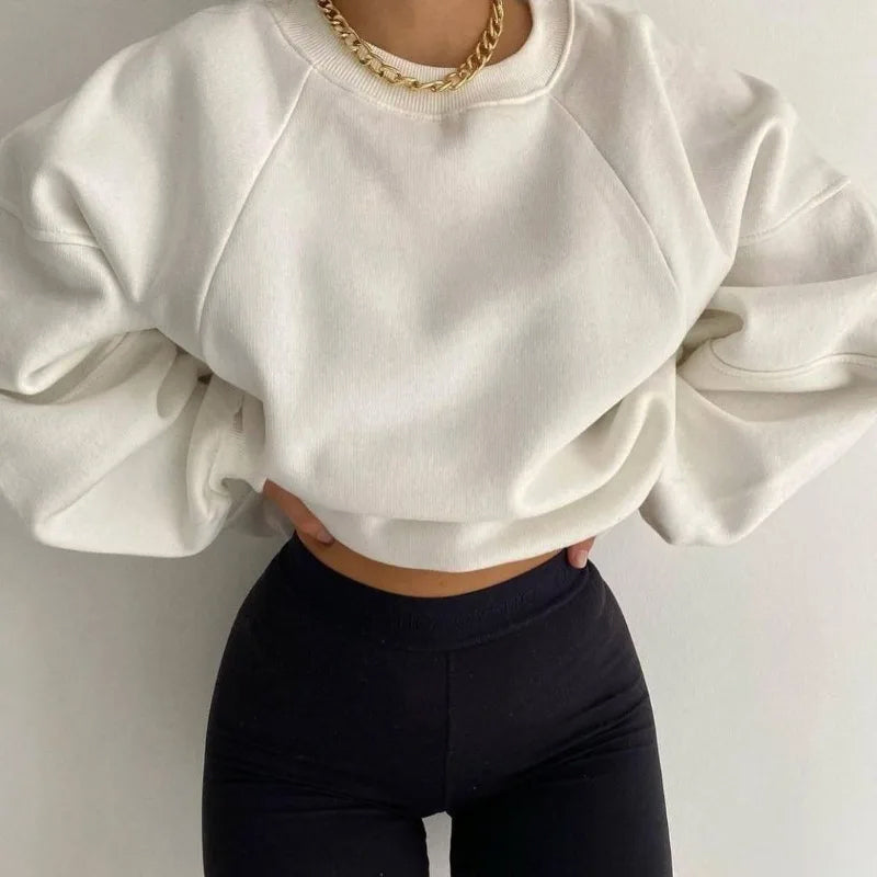Women’s Loose Fit Jumper with Round Neck and Long Balloon Sleeves-Women Jumpers-Camden Fashion