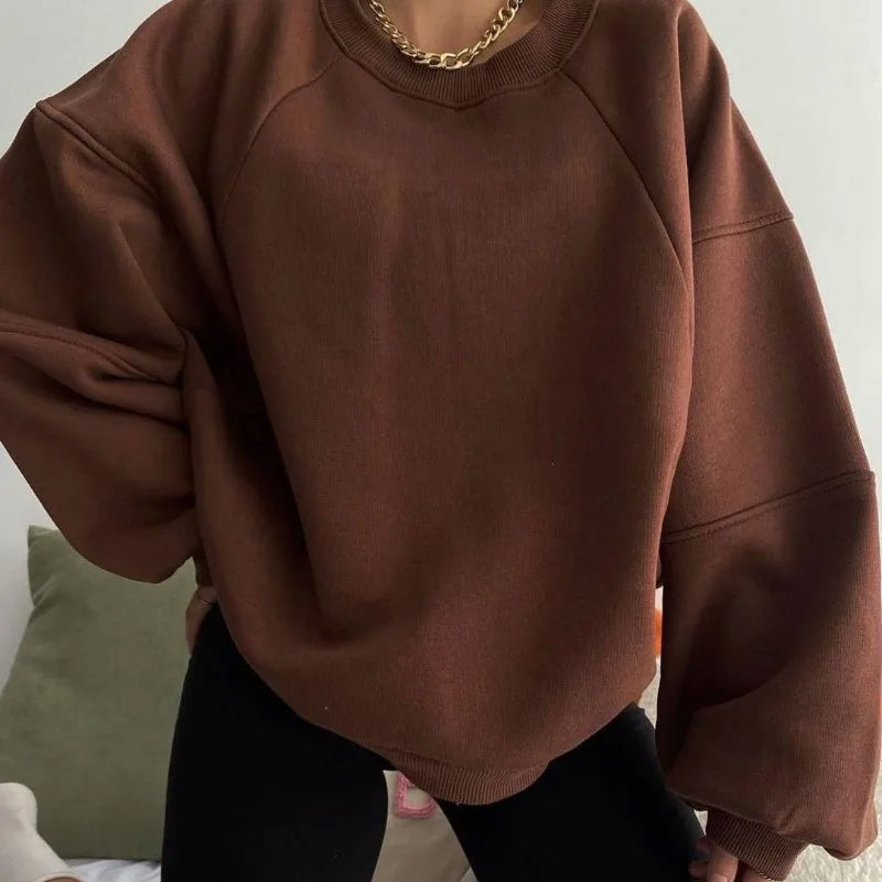 Women’s Loose Fit Jumper with Round Neck and Long Balloon Sleeves-Women Jumpers-Camden Fashion