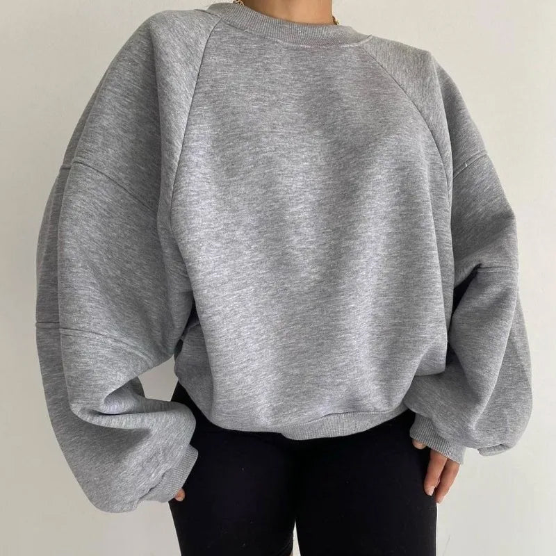 Women’s Loose Fit Jumper with Round Neck and Long Balloon Sleeves-Women Jumpers-Camden Fashion