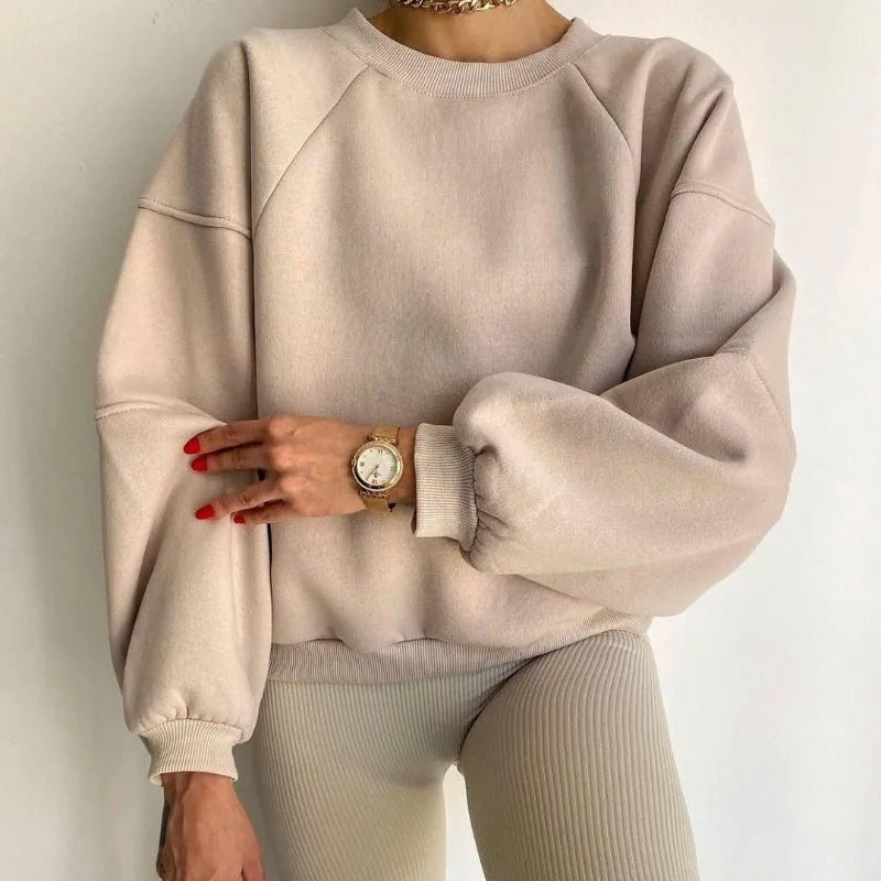 Women’s Loose Fit Jumper with Round Neck and Long Balloon Sleeves-Women Jumpers-Camden Fashion
