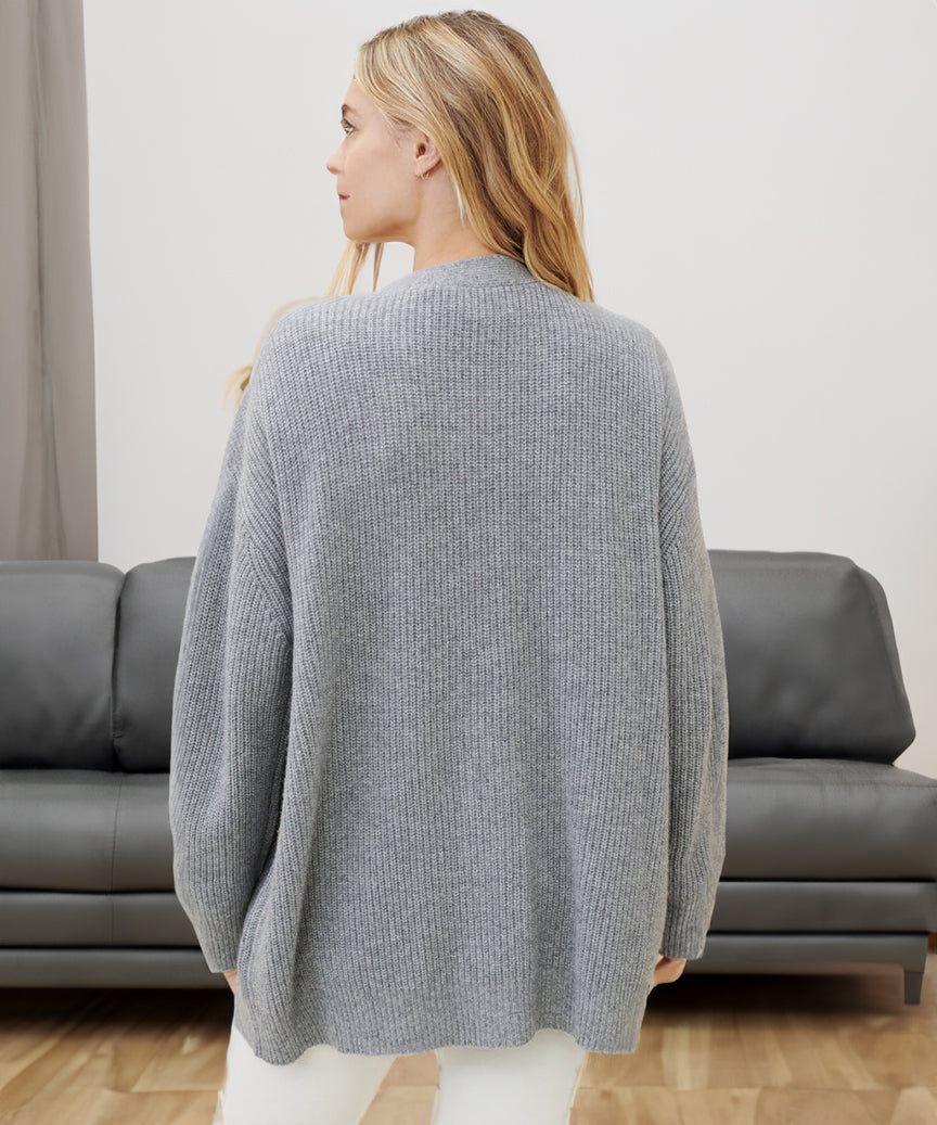 Women's Oversized Button Cardigan with Cozy Ribbed Knit Texture-Women Cardigans-Camden Fashion