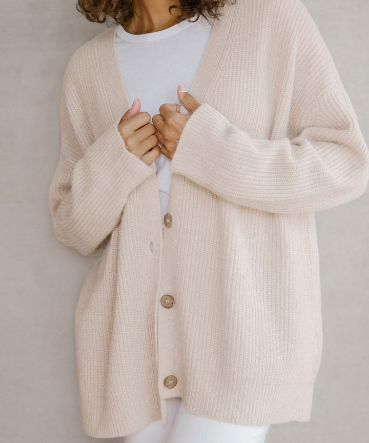 Women's Oversized Button Cardigan with Cozy Ribbed Knit Texture-Women Cardigans-Camden Fashion