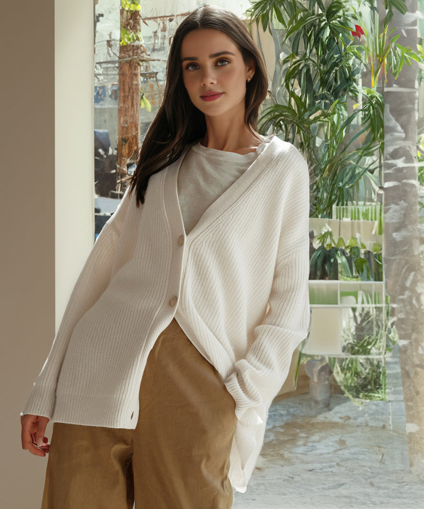 Women's Oversized Button Cardigan with Cozy Ribbed Knit Texture-Women Cardigans-Camden Fashion