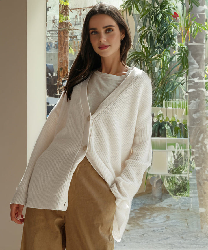 Women's Oversized Button Cardigan with Cozy Ribbed Knit Texture-Women Cardigans-Camden Fashion
