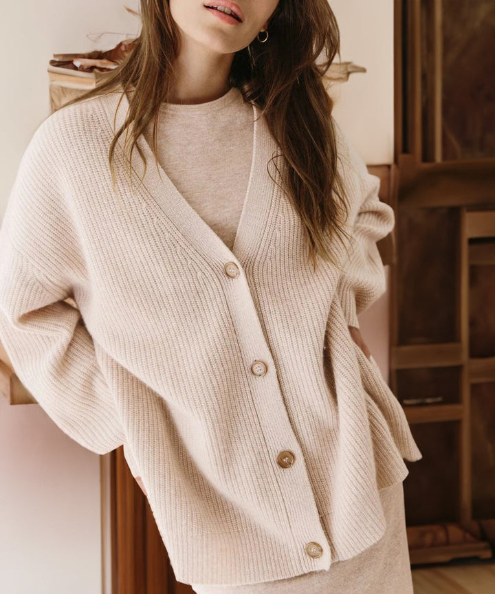 Women's Oversized Button Cardigan with Cozy Ribbed Knit Texture-Women Cardigans-Camden Fashion
