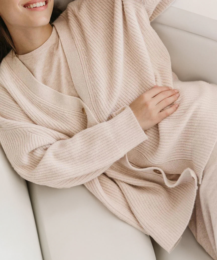 Women's Oversized Button Cardigan with Cozy Ribbed Knit Texture-Women Cardigans-Camden Fashion