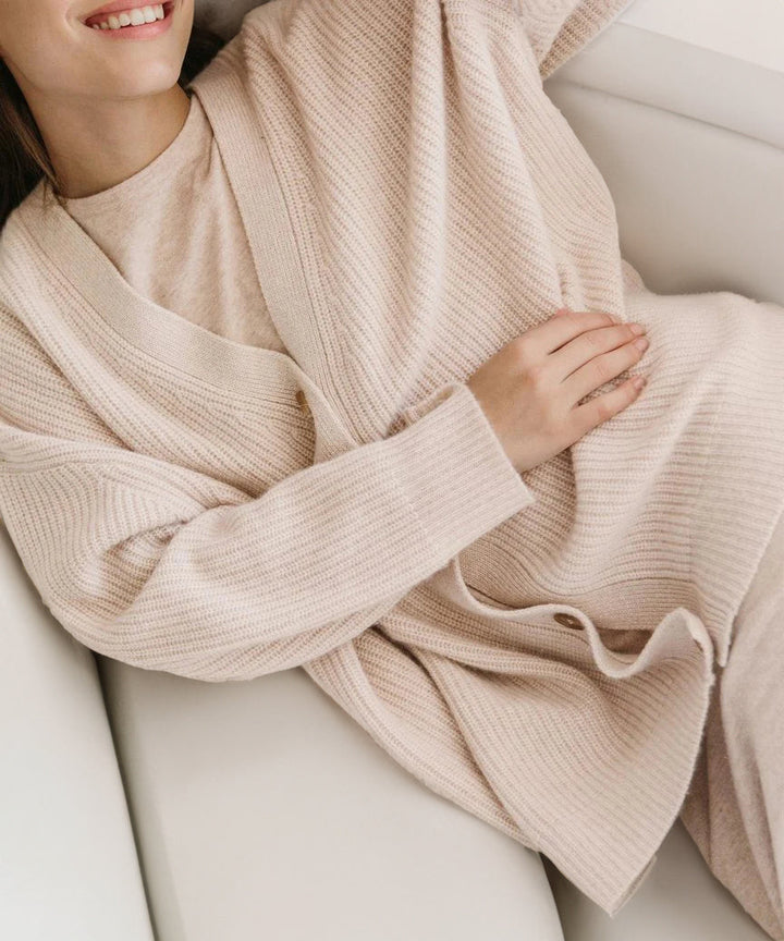 Women's Oversized Button Cardigan with Cozy Ribbed Knit Texture-Women Cardigans-Camden Fashion