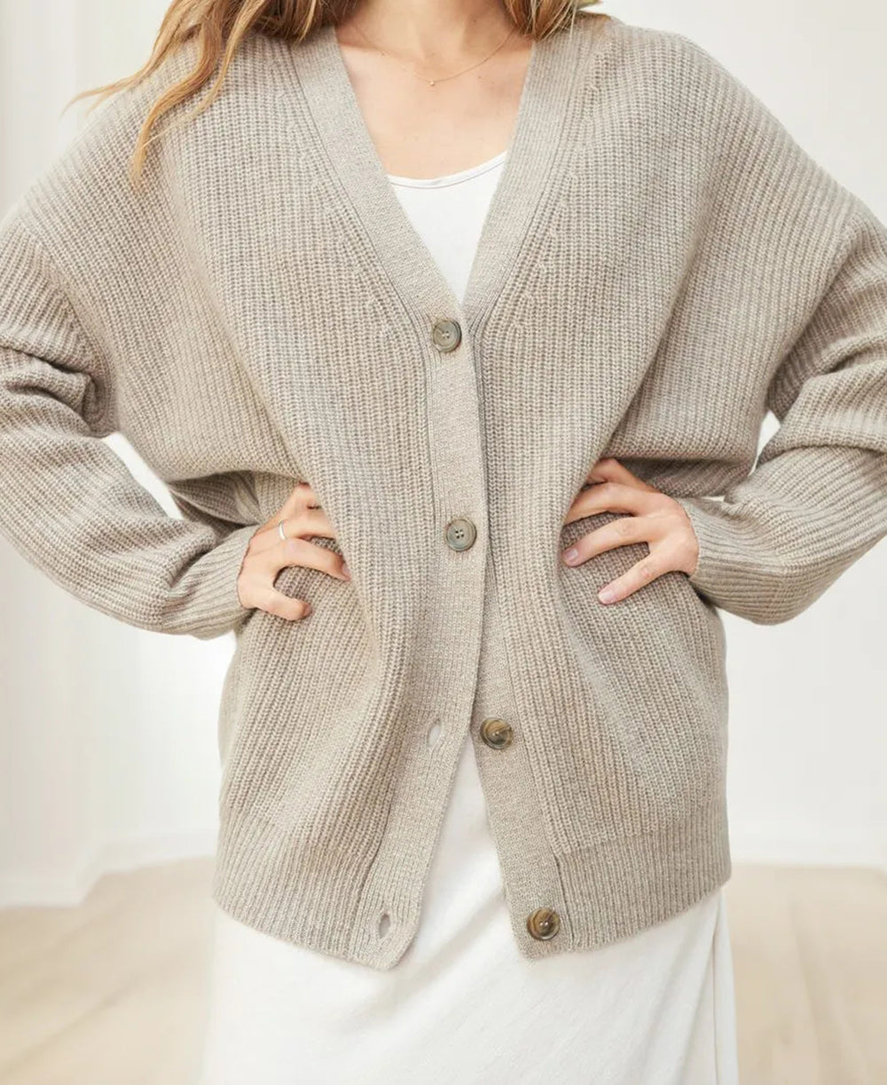 Women's Oversized Button Cardigan with Cozy Ribbed Knit Texture-Women Cardigans-Camden Fashion