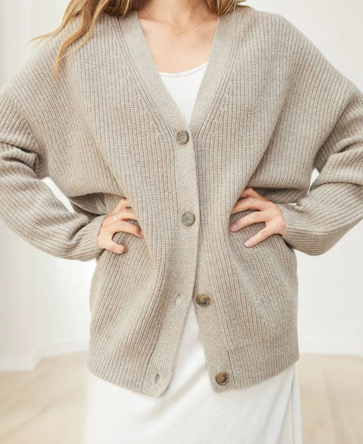 Women's Oversized Button Cardigan with Cozy Ribbed Knit Texture-Women Cardigans-Camden Fashion