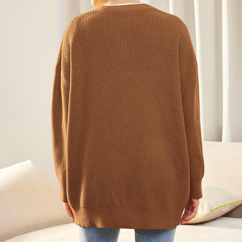 Women's Oversized Button Cardigan with Cozy Ribbed Knit Texture-Women Cardigans-Camden Fashion