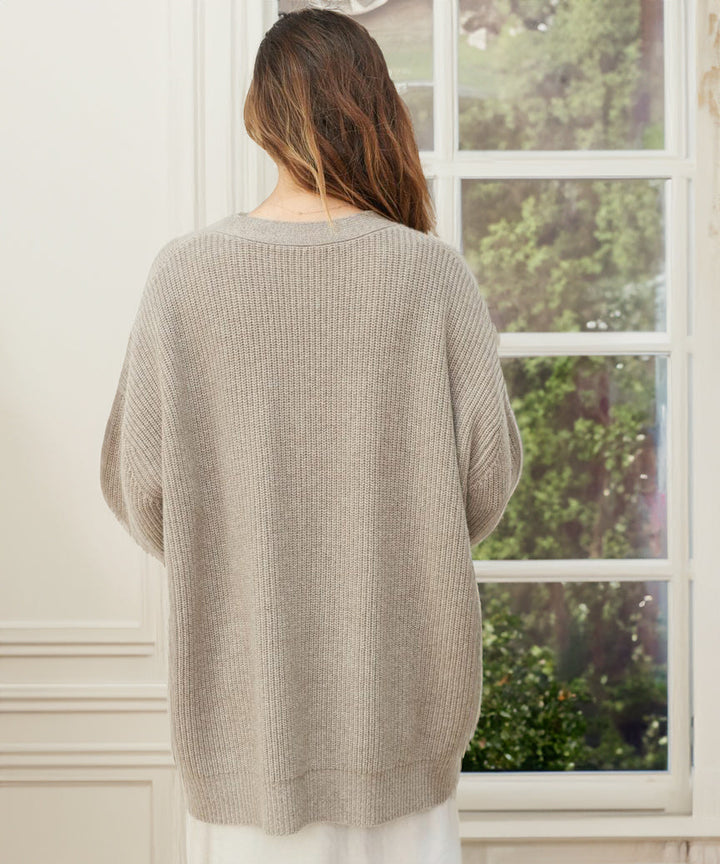 Women's Oversized Button Cardigan with Cozy Ribbed Knit Texture-Women Cardigans-Camden Fashion