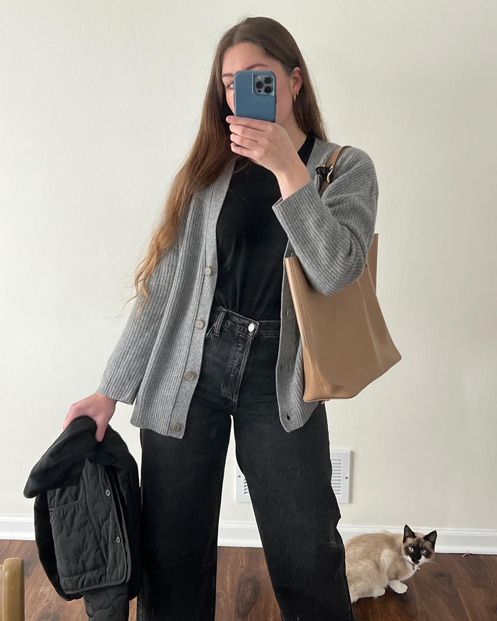 Women's Oversized Button Cardigan with Cozy Ribbed Knit Texture-Women Cardigans-Camden Fashion