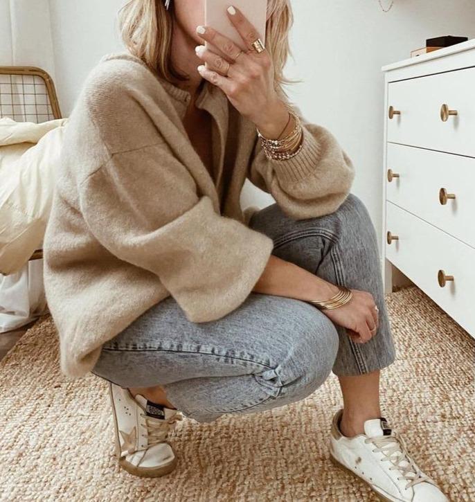 Women's Oversized Button-Up Knit Cardigan with Drop Shoulders-Women Cardigans-Camden Fashion