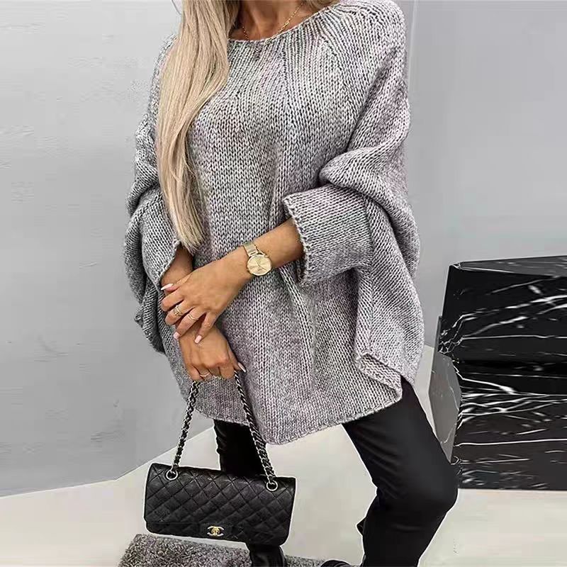 Women’s Oversized Knit Jumper with Batwing Sleeves and Relaxed Fit-Women Jumpers-Camden Fashion