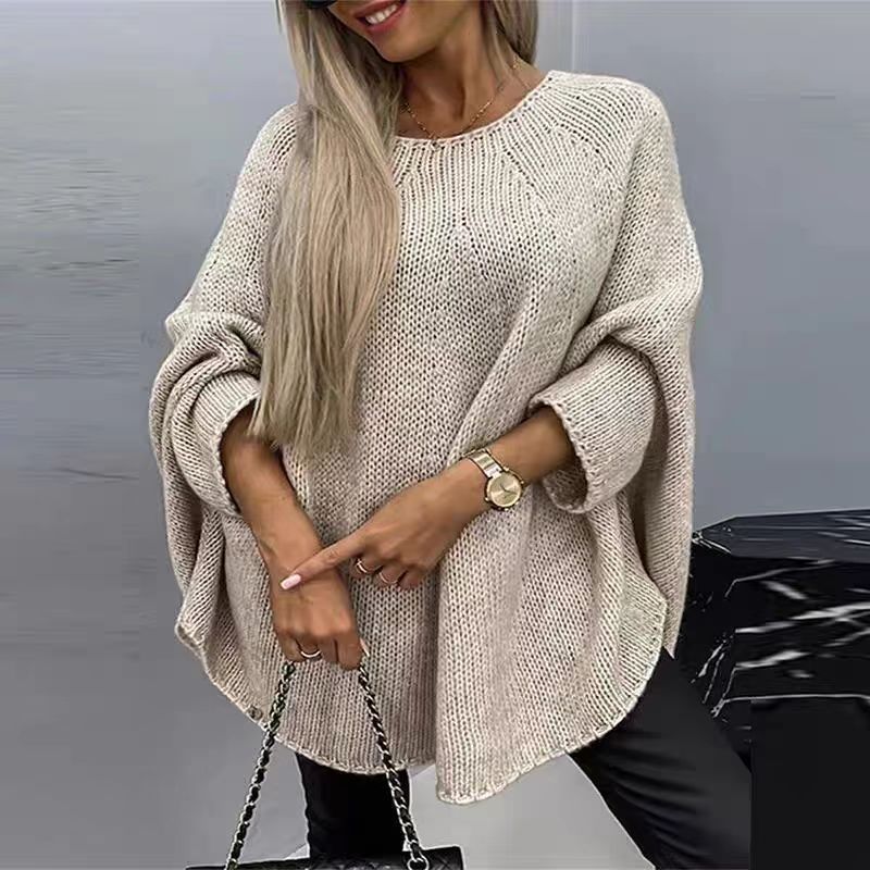 Women’s Oversized Knit Jumper with Batwing Sleeves and Relaxed Fit-Women Jumpers-Camden Fashion