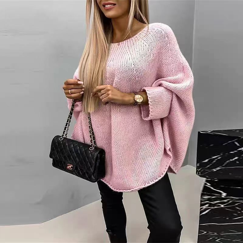 Women’s Oversized Knit Jumper with Batwing Sleeves and Relaxed Fit-Women Jumpers-Camden Fashion