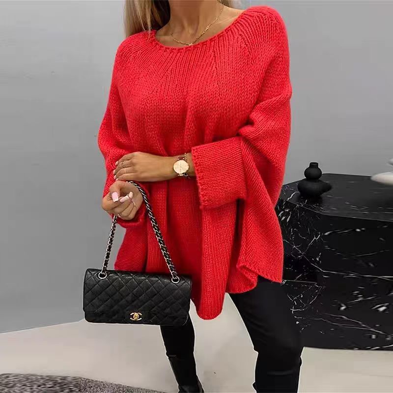 Women’s Oversized Knit Jumper with Batwing Sleeves and Relaxed Fit-Women Jumpers-Camden Fashion