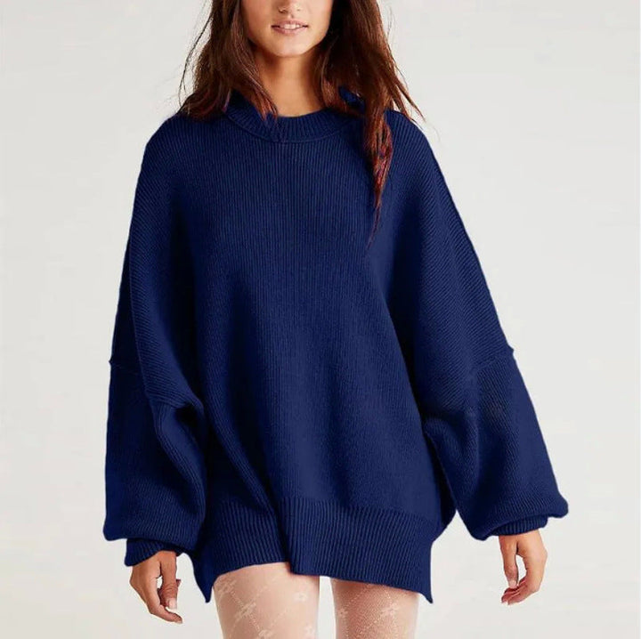 Women’s Pullover Knit Sweater – Oversized Fit – Long Sleeve – Textured – Side Slits-Sweaters-Camden Fashion