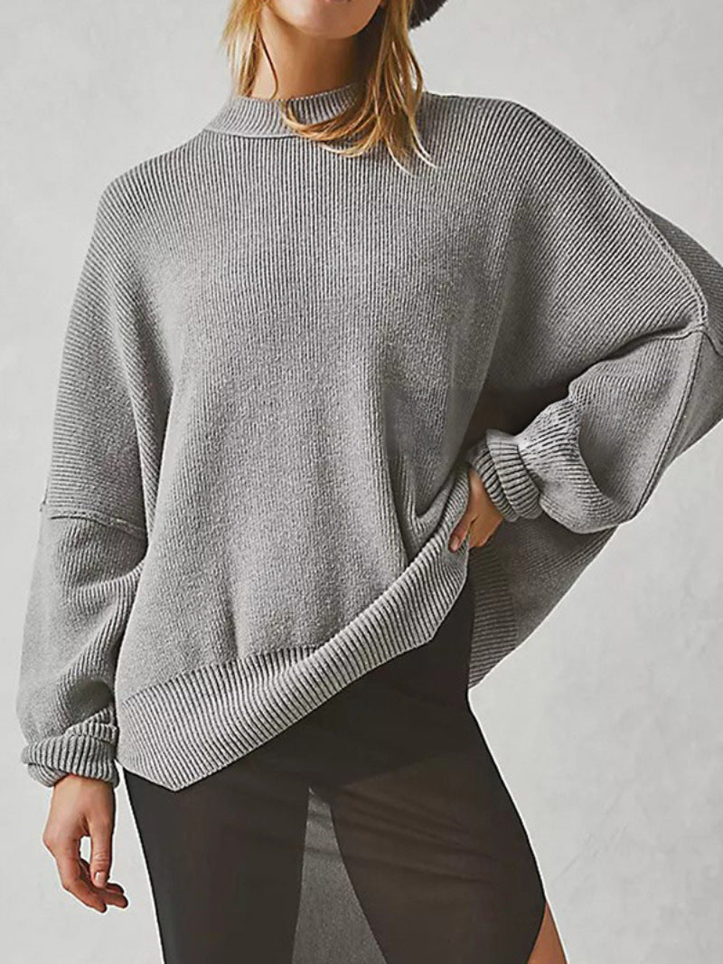 Women’s Pullover Knit Sweater – Oversized Fit – Long Sleeve – Textured – Side Slits-Sweaters-Camden Fashion