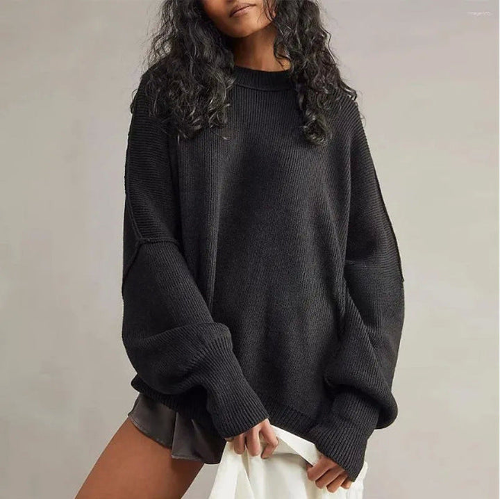 Women’s Pullover Knit Sweater – Oversized Fit – Long Sleeve – Textured – Side Slits-Sweaters-Camden Fashion